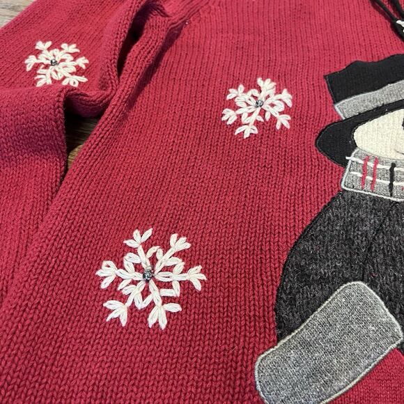 Mandal Bay Snowman Sweater Women’s Large Beaded Embroidered Snowman Mittens Zip - Picture 6 of 16